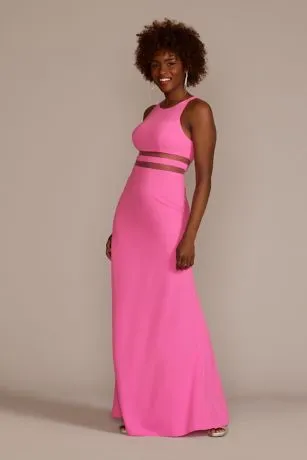 Crepe A-Line Dress With Illusion Waist