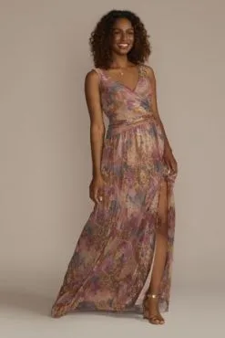 Metallic Floral A-Line Tank Dress