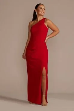 One-Shoulder Crepe Sheath With Slit