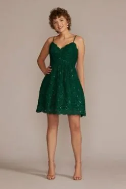 Spaghetti Strap Allover Lace Mini A-Line