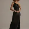 One-Shoulder Satin Sheath With Skirt Slit