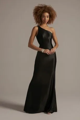 One-Shoulder Satin Sheath With Skirt Slit