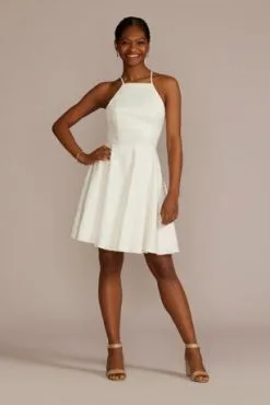 Floral Jacquard Halter Mini A-Line Dress