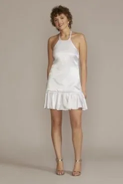 Charmeuse Ruffled Hem Mini Halter Dress