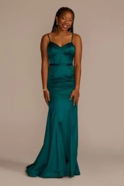 Spaghetti Strap Stretch Satin Corset Mermaid Dress