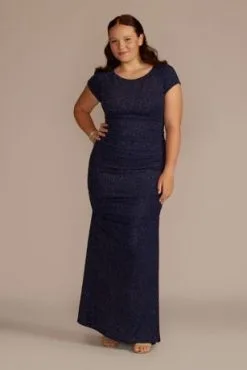 Ruched Glitter Knit Cap Sleeve Sheath