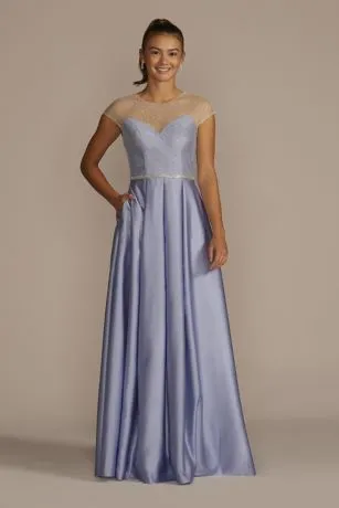 Satin Ball Gown With Sheer Embellished Top