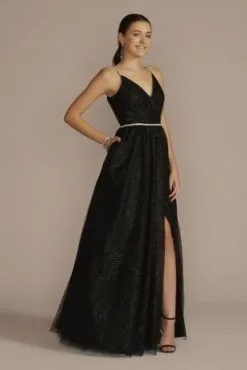 Glitter Tulle Ball Gown With Embellished Trim