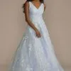 Long V-Neck 3D Floral Ball Gown