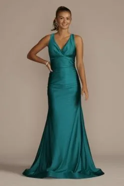 Stretch Satin V-Neck Tank Mermaid Dress