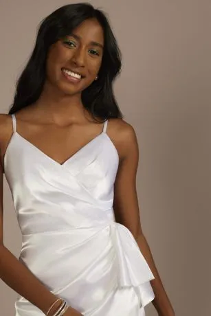 Mini Faux Wrap Charmeuse Sheath Dress - Image 3