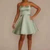 Short Scoop Neck Satin A-Line Dress