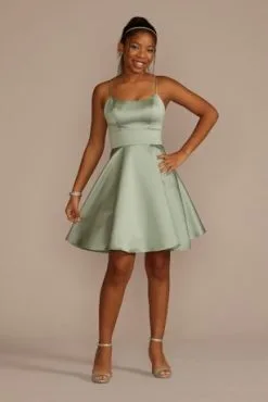 Short Scoop Neck Satin A-Line Dress