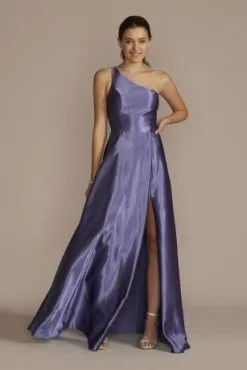 Rhinestone One-Shoulder Charmeuse A-Line