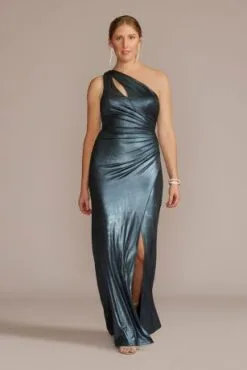 One Shoulder Cutout Shimmer Jersey Gown
