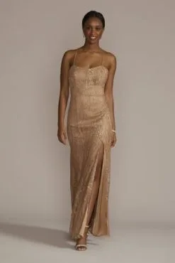 Metallic Sequined Sheath With Slit