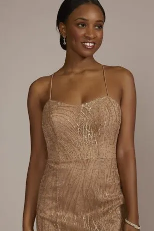 Metallic Sequined Sheath With Slit - Image 3