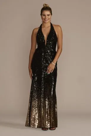 Illusion Plunge Ombre Sequin Sheath