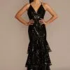V-Neck Sequin Tiered Mermaid Dress