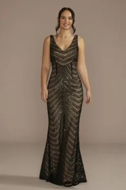 Patterned Sequin Mermaid Dress With Cutouts