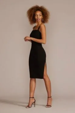 Square Neck Stretch Crepe Midi Dress