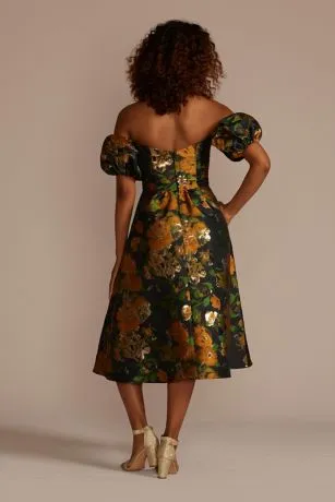 Brocade Off-the-Shoulder Puff Sleeve A-Line - Image 2