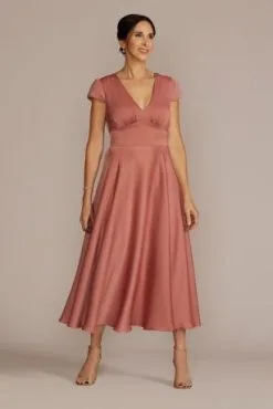 Tea Length Satin A-Line With Waistband Detail