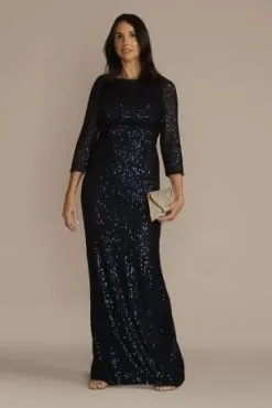 Sequin Sheath With Three-Quarter Illusion Sleeves