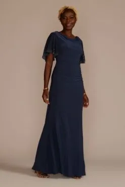 Embellished Short Sleeve Cowl Neck Jersey Sheath