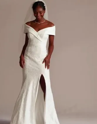 Cuffed Off-the-Shoulder Lace Sheath Gown - Image 5