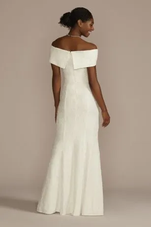 Cuffed Off-the-Shoulder Lace Sheath Gown - Image 2