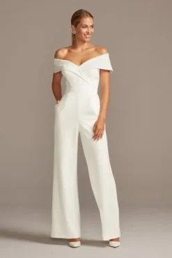 Cuffed Off-the-Shoulder Stretch Crepe Jumpsuit