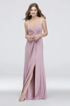 Drapey Jersey V-Neck Sheath With Gathered Waist