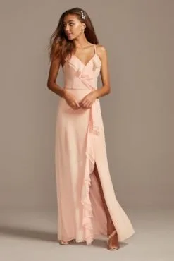 Ruffle Spaghetti-Strap Chiffon Dress With Slit