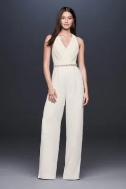 Racerback Crepe Plus Jumpsuit With Crystal Belt