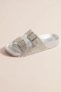 Two-Strap Crystal Footbed Slide Sandals