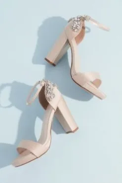 Crystal Embellished Satin Platform Heels