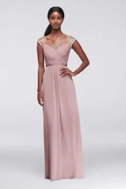 Long Mesh Dress With Lace Cap Sleeves