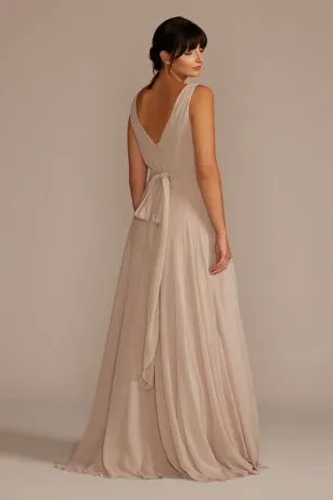 Long Chiffon Surplice Tank Bridesmaid Dress - Image 2