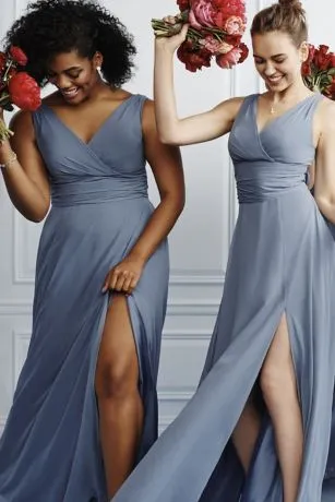 Long Chiffon Surplice Tank Bridesmaid Dress - Image 7