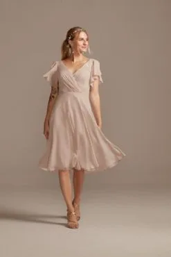 Flutter Sleeve Chiffon Short Bridesmaid Dress