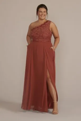 Stretch Lace Chiffon One-Shoulder Bridesmaid Dress - Image 2