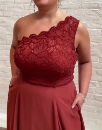 Stretch Lace Chiffon One-Shoulder Bridesmaid Dress - Image 5