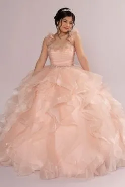 Ruffle Tulle Quince Dress With Convertible Straps