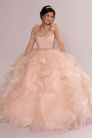 Ruffle Tulle Quince Dress With Convertible Straps