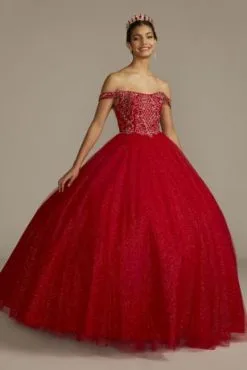 Off-the-Shoulder Beaded Quince Ball Gown