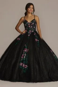 Multicolor Floral Quince Ball Gown With Capelet