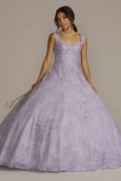 Lace Applique Semi-Cap Sleeve Quince Ball Gown
