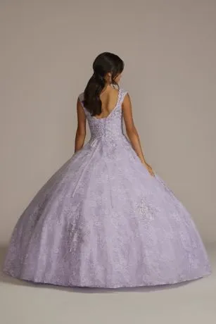 Lace Applique Semi-Cap Sleeve Quince Ball Gown - Image 2
