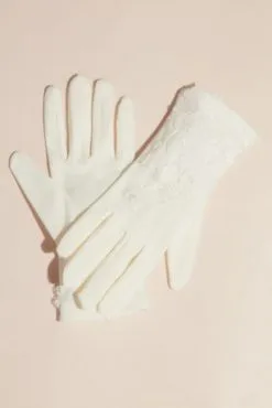 Lace Appliqued Wrist-Length Gloves